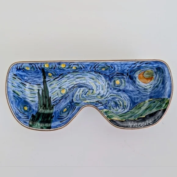 NIB Vintage Van Gogh Starry Night Handpainted Eyeglass Tray Kevin Chen Painting